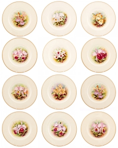 8. Set of 12 Lenox Orchid plates by J. Nosek.