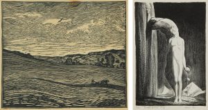 Left: Lot 88. Wharton H. Esherick (1887-1970) "April Ploughing", Est. $800-$1,200 Right: Lot 150. Rockwell Kent (American, 1882-1971) "Father and Son", Est. $500-$700